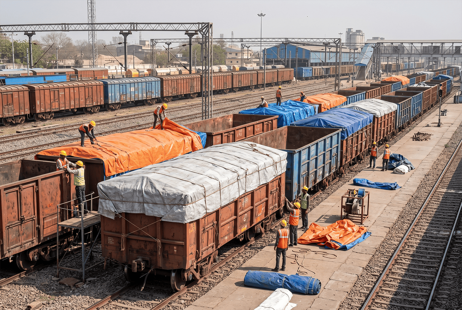 Freight train on railway corridor